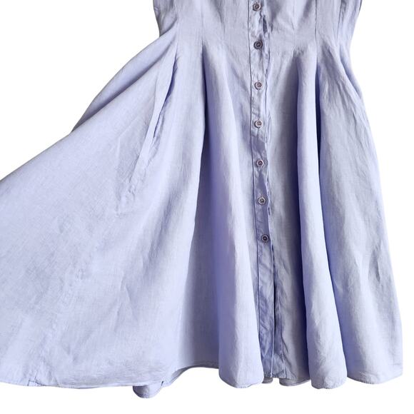 Aspesi Women Lilac Linen Cap Sleeve Front Button Flare Midi Dress Size EU 44 / L - Picture 3 of 7